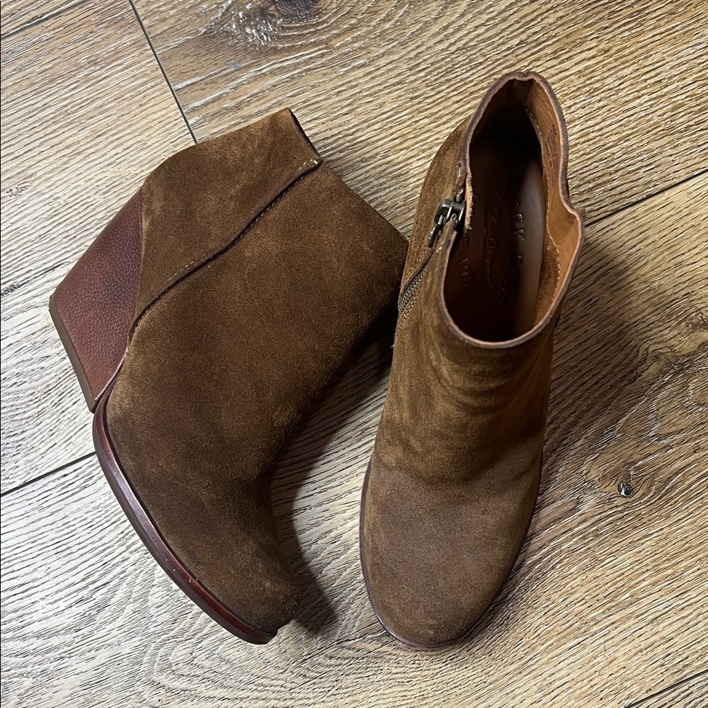 Kork-Ease Brown Suede Ankle Boots with Leather Heels Size 6M
